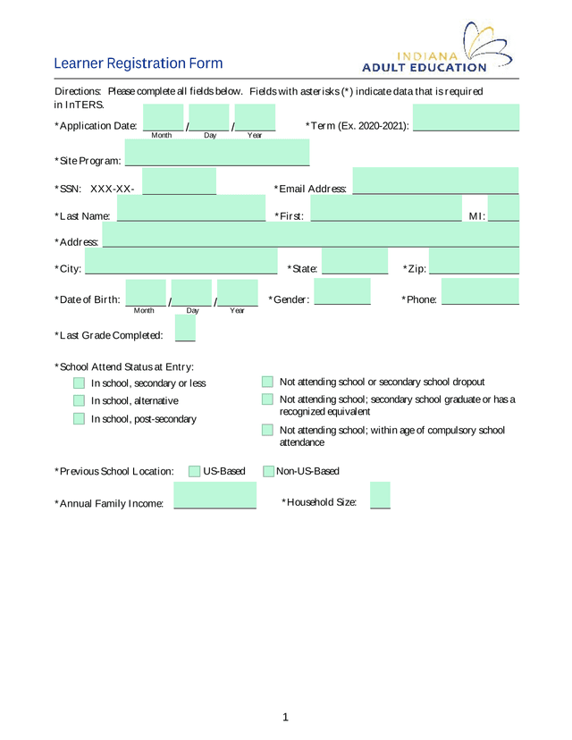 Learner Registration Form screenshot