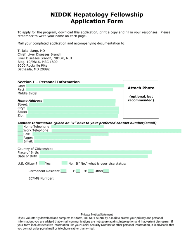 NIDDK Hepatology Fellowship Application Form screenshot