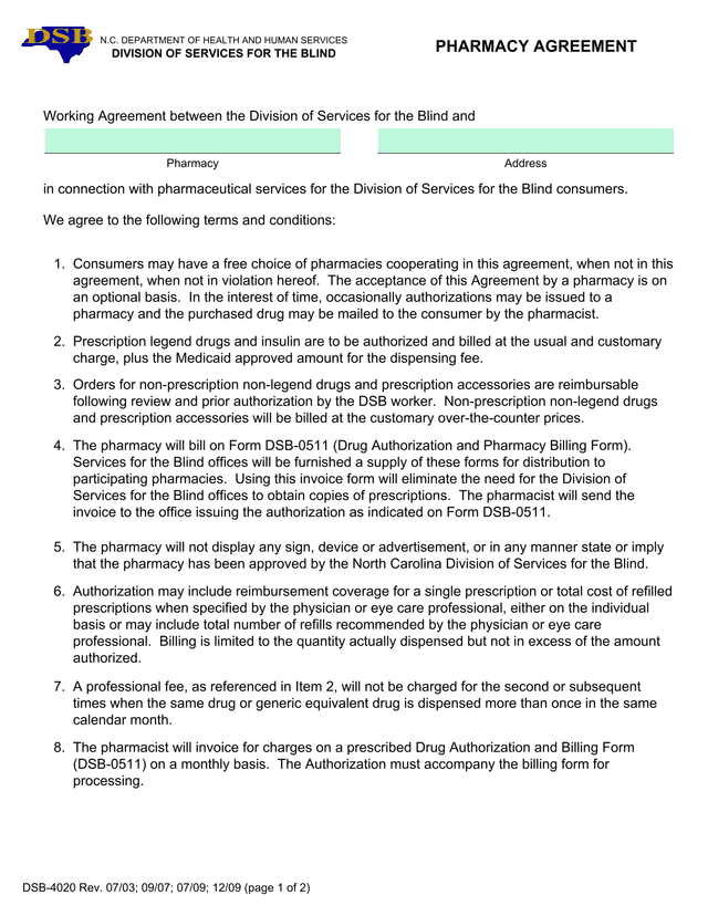 PHARMACY AGREEMENT screenshot