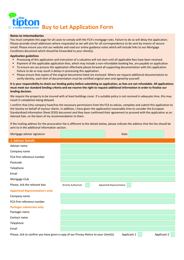 Buy To Let Application Form screenshot