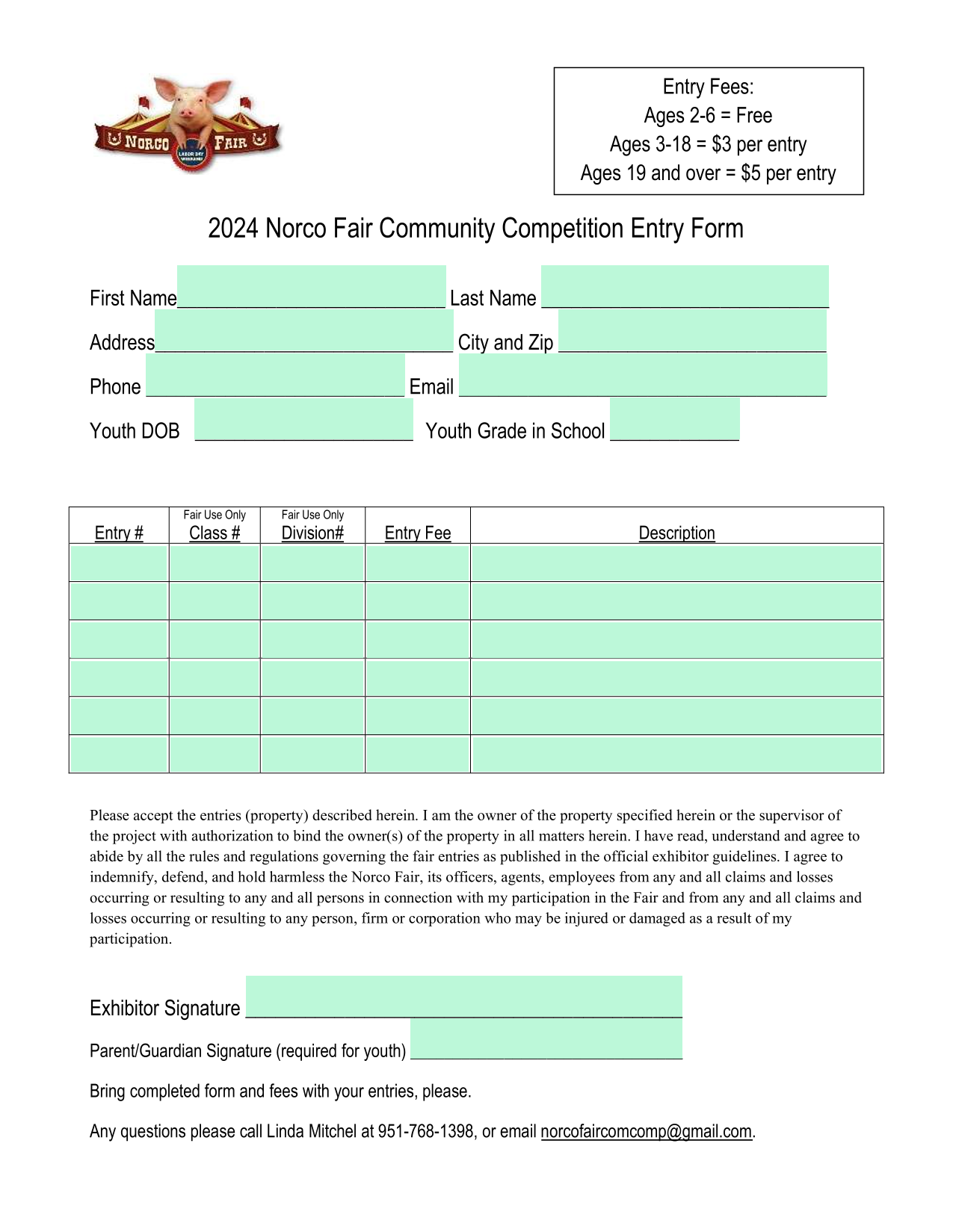 2024 Norco Fair Community Competition Entry Form screenshot