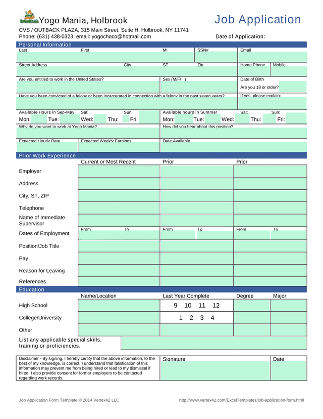 Job Application Form Template screenshot