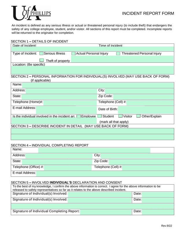 Incident Report Form screenshot