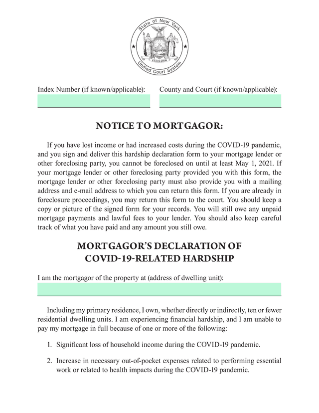 MortgagorS Declaration Of COVID 19 Related Hardship screenshot