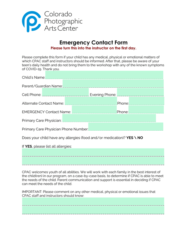 Emergency Contact Form screenshot