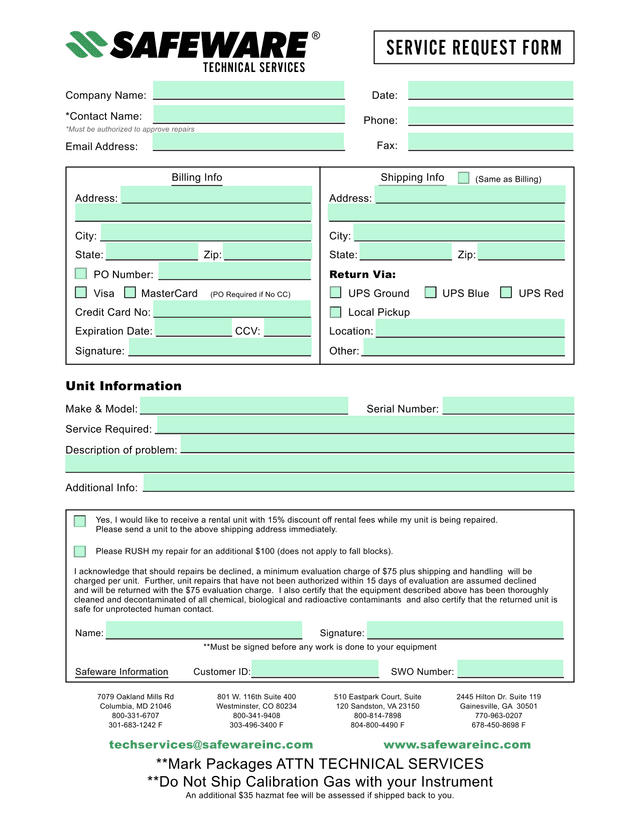 SERVICE REQUEST FORM screenshot