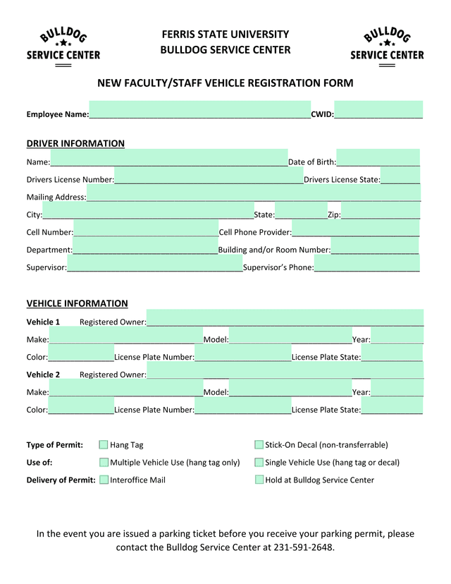 NEW FACULTYSTAFF VEHICLE REGISTRATION FORM screenshot