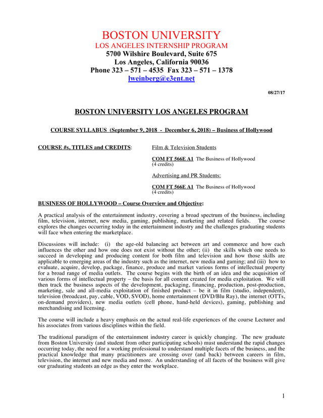 Boston University Los Angeles Program Course Syllabus screenshot