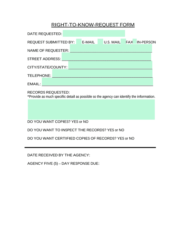 Right To Know Request Form screenshot
