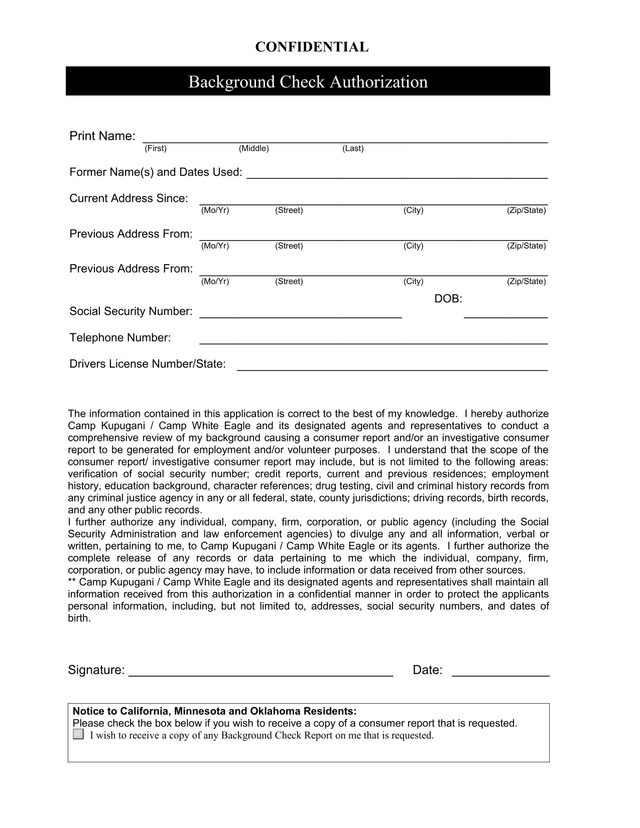 Background Check Authorization screenshot