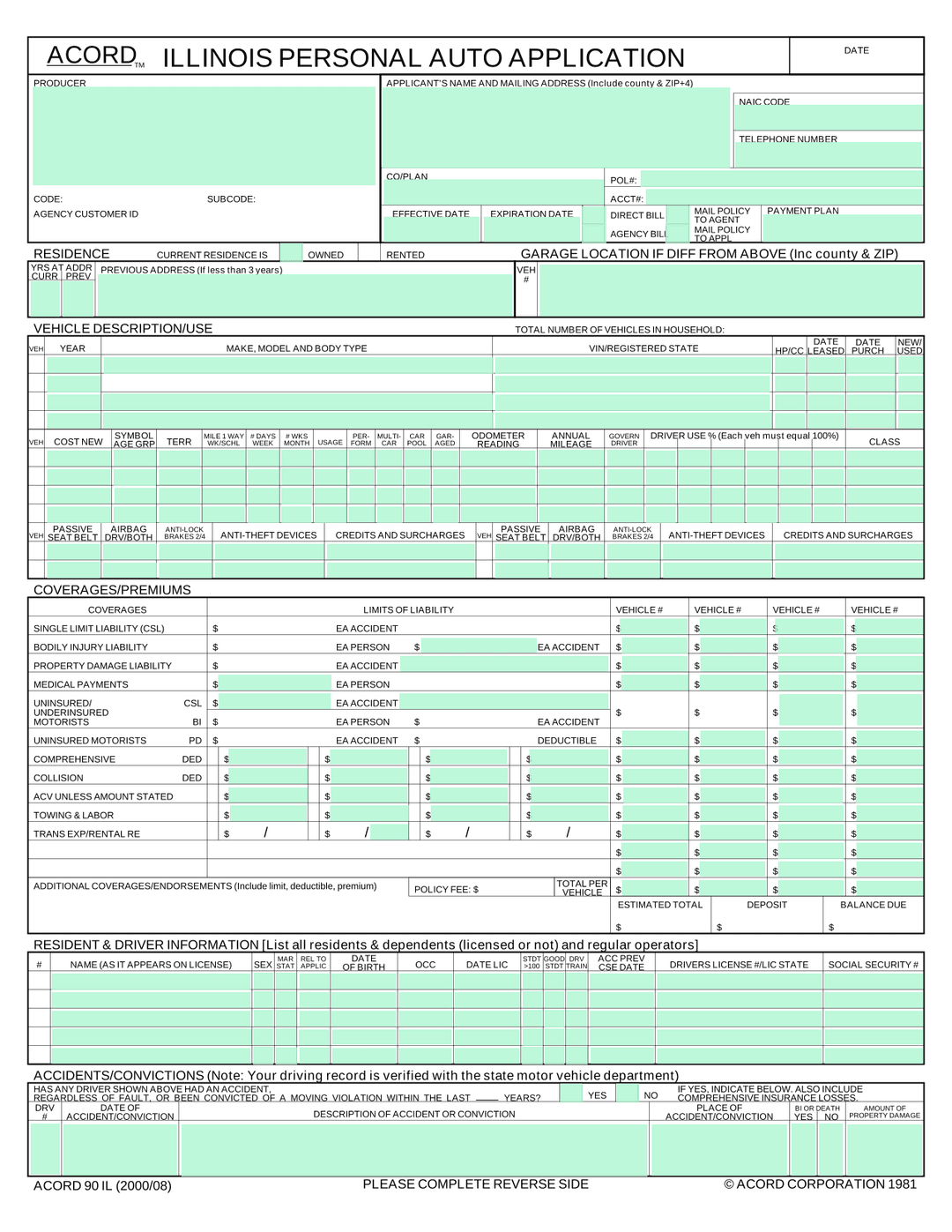 Auto Insurance Application (Vehicle Registration Form)
