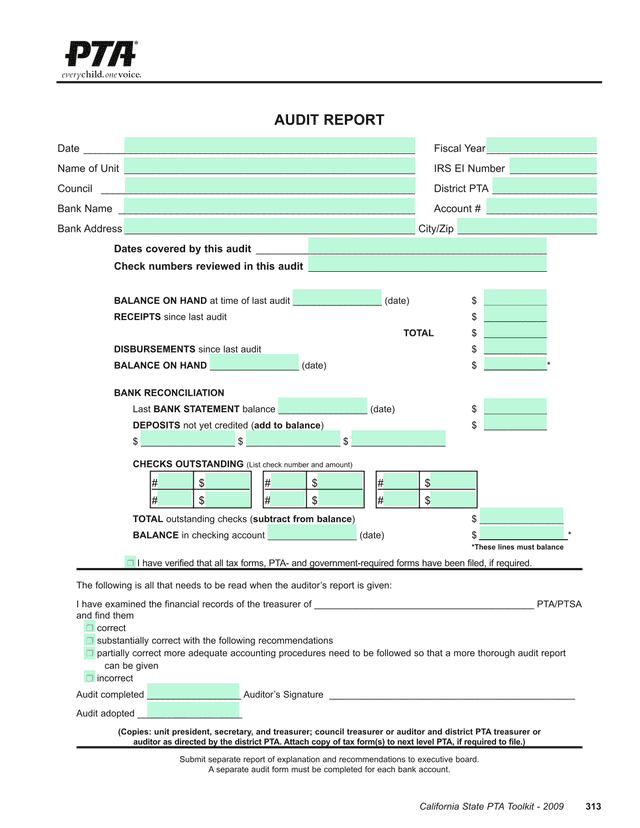 California State PTA Toolkit   Audit Report screenshot