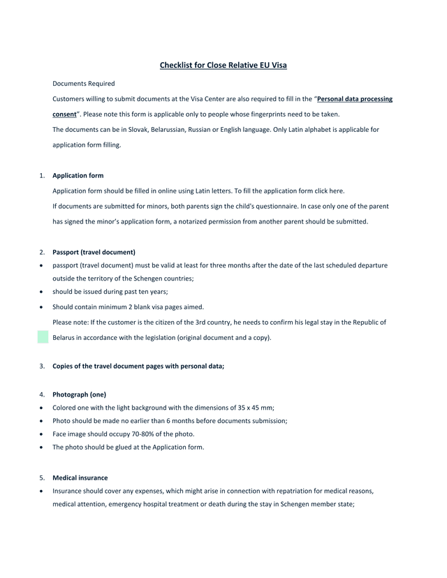 Checklist For Close Relative EU Visa screenshot