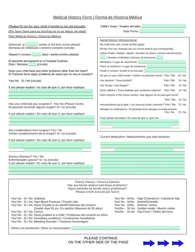 Medical History Form  Forma De Historia Mdica screenshot
