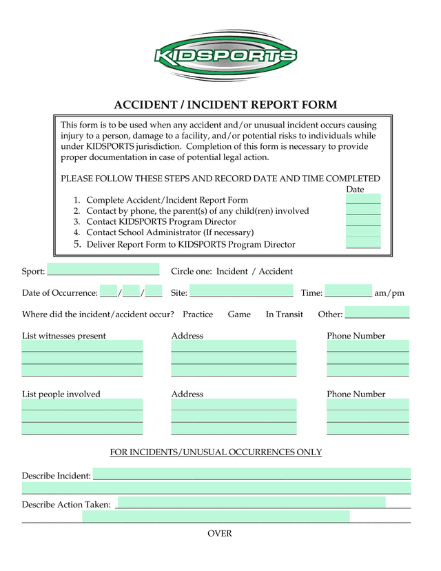 ACCIDENT  INCIDENT REPORT FORM screenshot