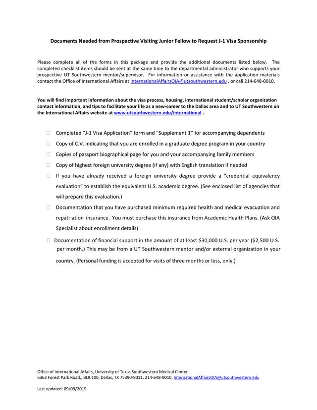 J 1 Visa Application For Prospective UTSW International Visitor screenshot