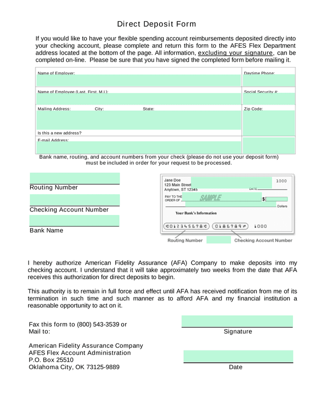 Direct Deposit Form screenshot