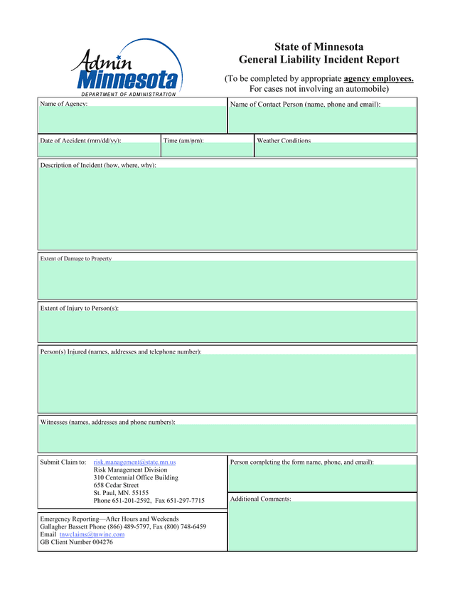 General Liability Incident Report screenshot