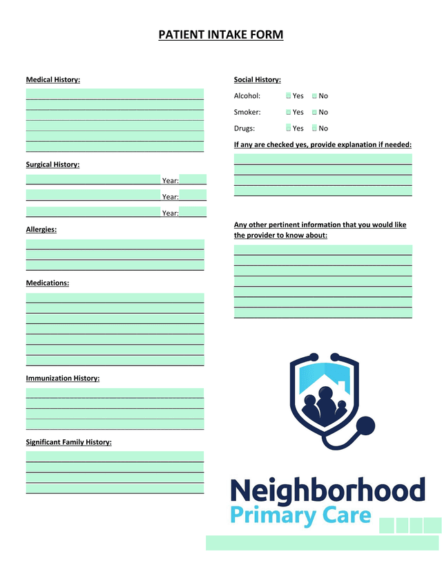 PATIENT INTAKE FORM screenshot