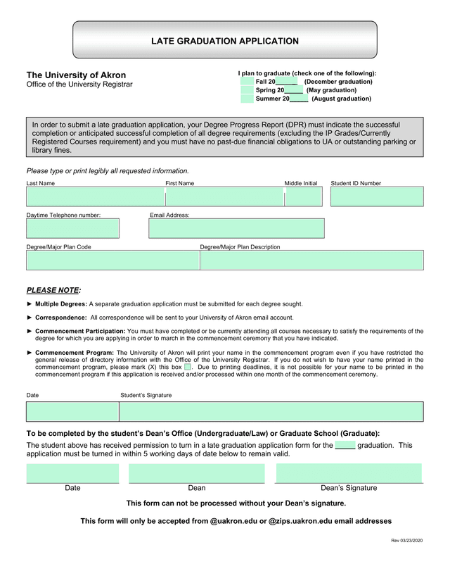 Late Graduation Application screenshot