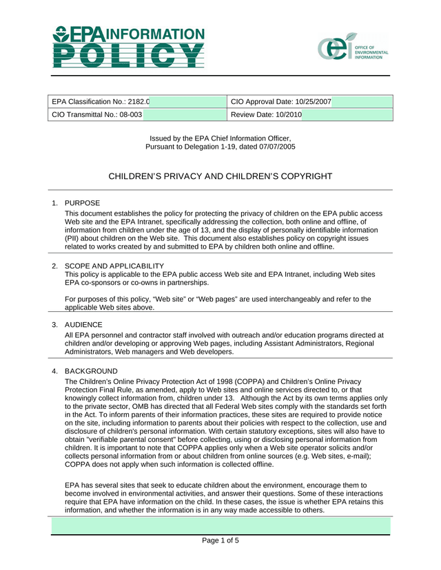 ChildrenS Privacy And ChildrenS Copyright Policy screenshot