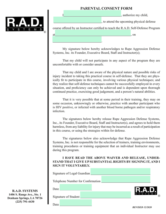 Parental Consent Form screenshot
