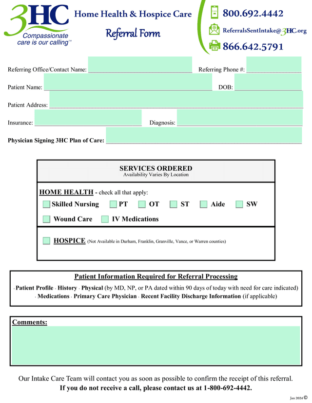 Home Health  Hospice Care Referral Form screenshot