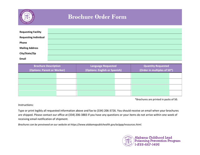 Brochure Order Form screenshot
