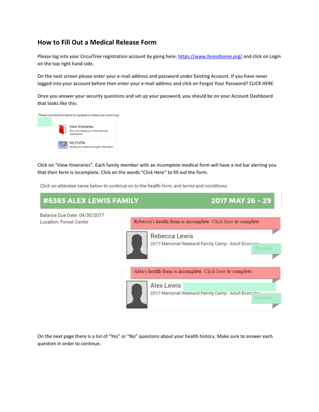 Medical Release Form screenshot