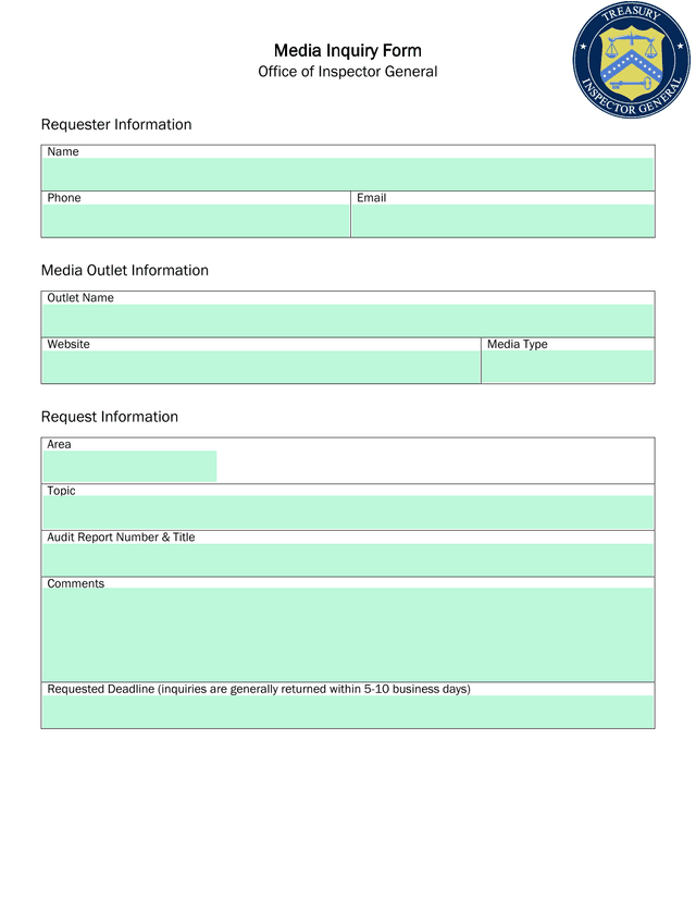 Media Inquiry Form screenshot