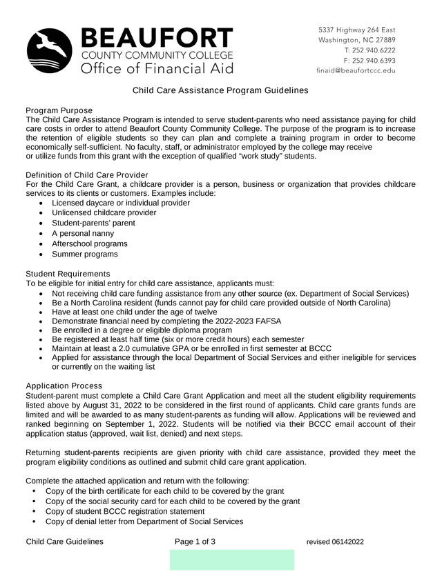 Child Care Guidelines screenshot