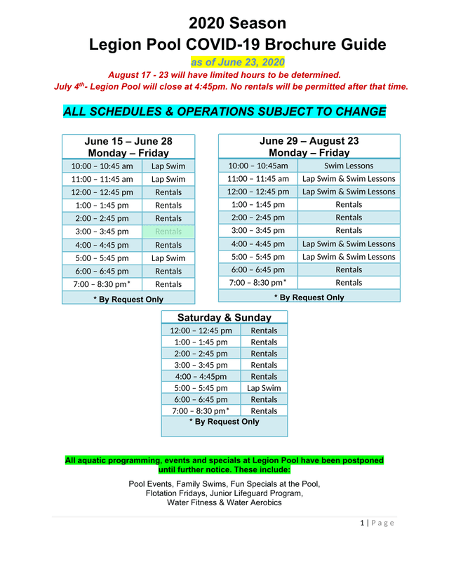 Legion Pool COVID 19 Brochure Guide screenshot