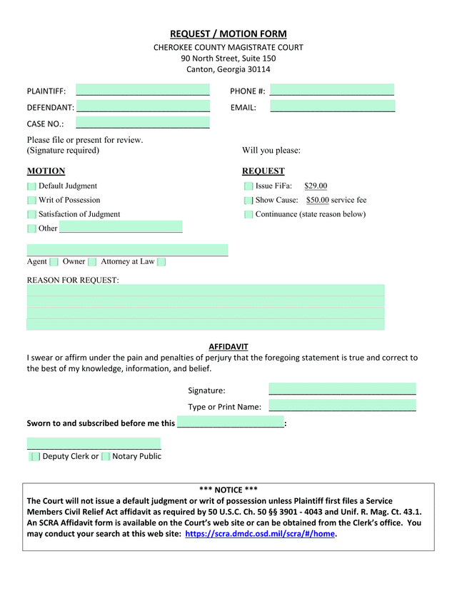 REQUEST  MOTION FORM screenshot