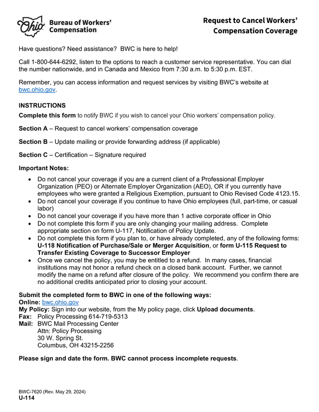 Request To Cancel Workers Compensation Coverage screenshot