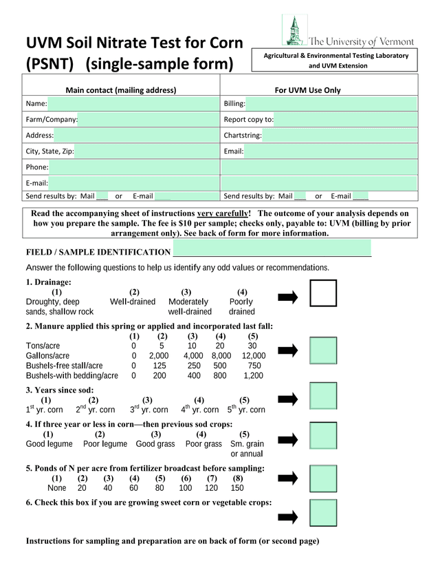 UVM Soil Nitrate Test For Corn (PSNT) screenshot
