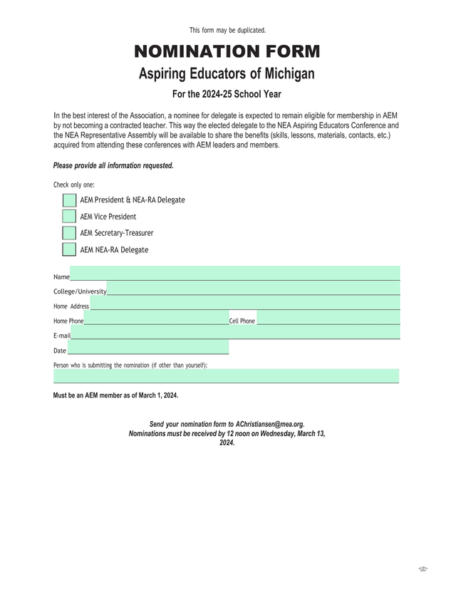 NOMINATION FORM screenshot