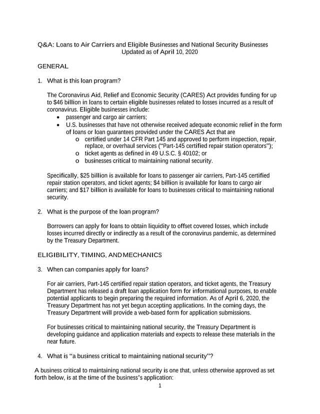 QA Loans To Air Carriers And Eligible Businesses And National Security Businesses screenshot