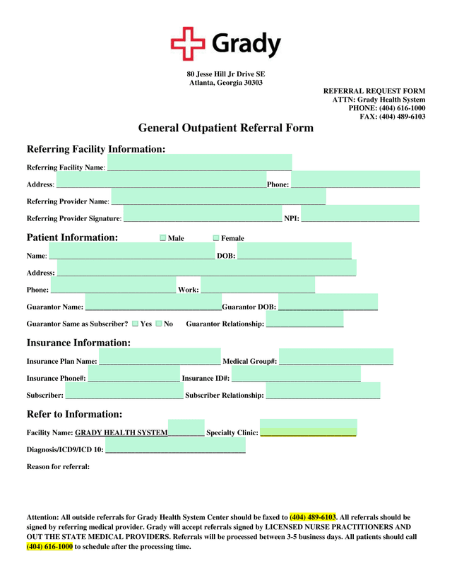 General Outpatient Referral Form screenshot