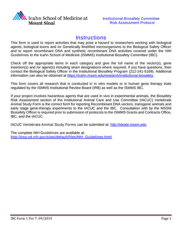 Institutional Biosafety Committee Risk Assessment Protocol screenshot