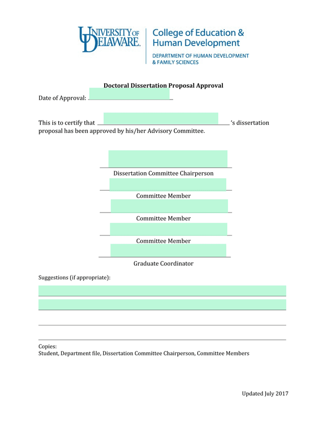 Doctoral Dissertation Proposal Approval screenshot