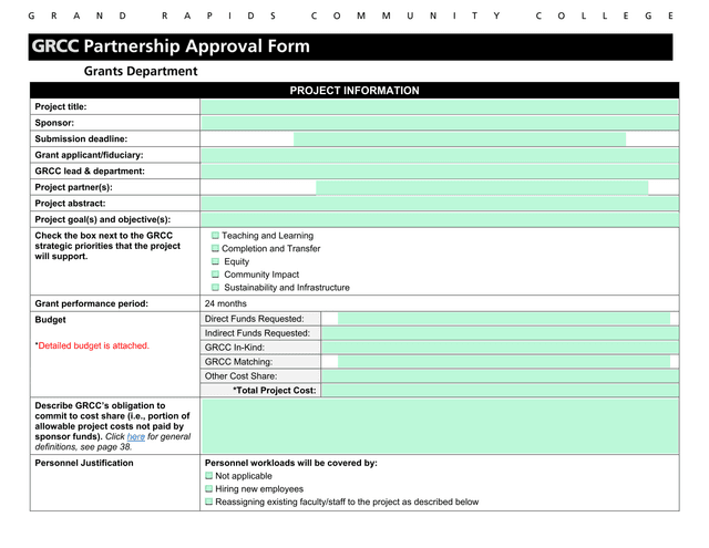 GRCC Grant Project Information Form screenshot
