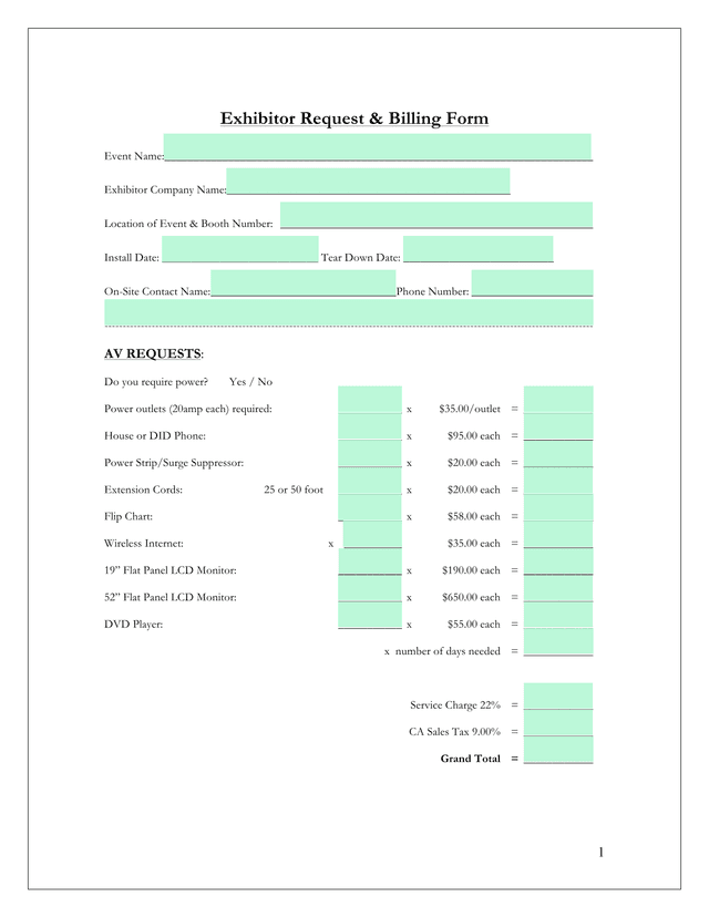 Exhibitor Request  Billing Form screenshot