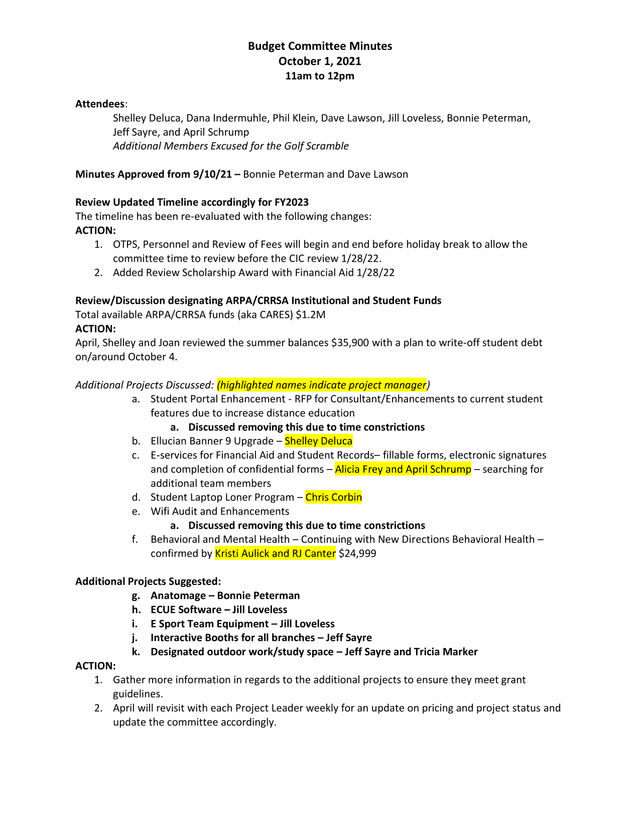 Budget Committee Minutes screenshot