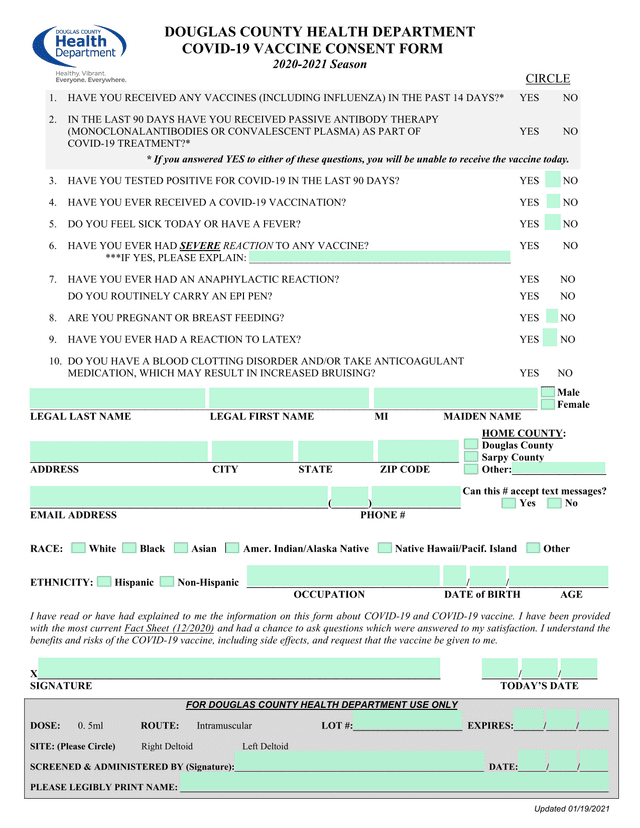 COVID 19 VACCINE CONSENT FORM screenshot