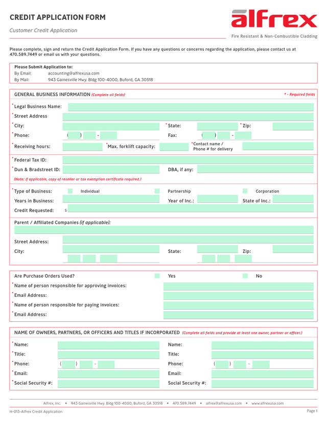 CREDIT APPLICATION FORM screenshot