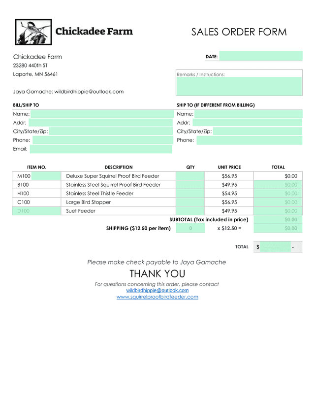 Sales Order Form screenshot