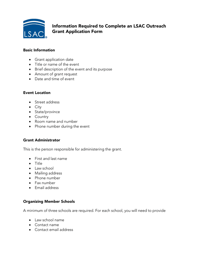 LSAC Outreach Grant Application Form screenshot