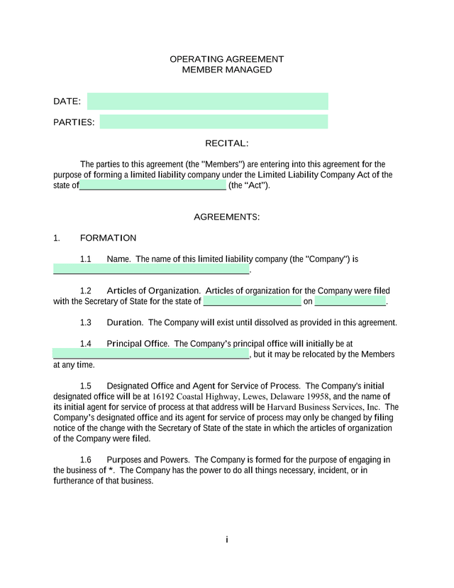 Operating Agreement screenshot