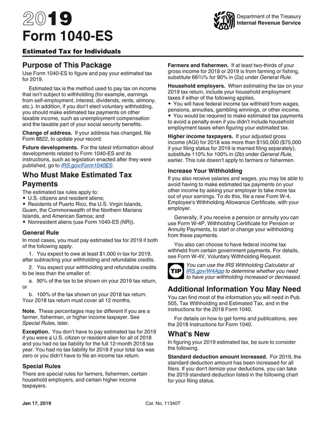 Form 1040 ES screenshot