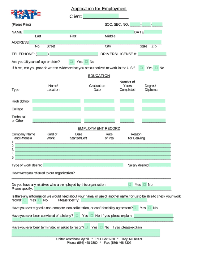 Application For Employment screenshot